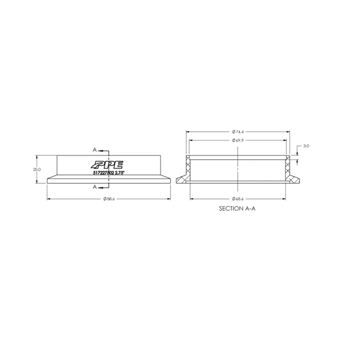 Aluminum V-Band Flange Exhaust Side (F) (Built To Order) Pacific Performance Engineering