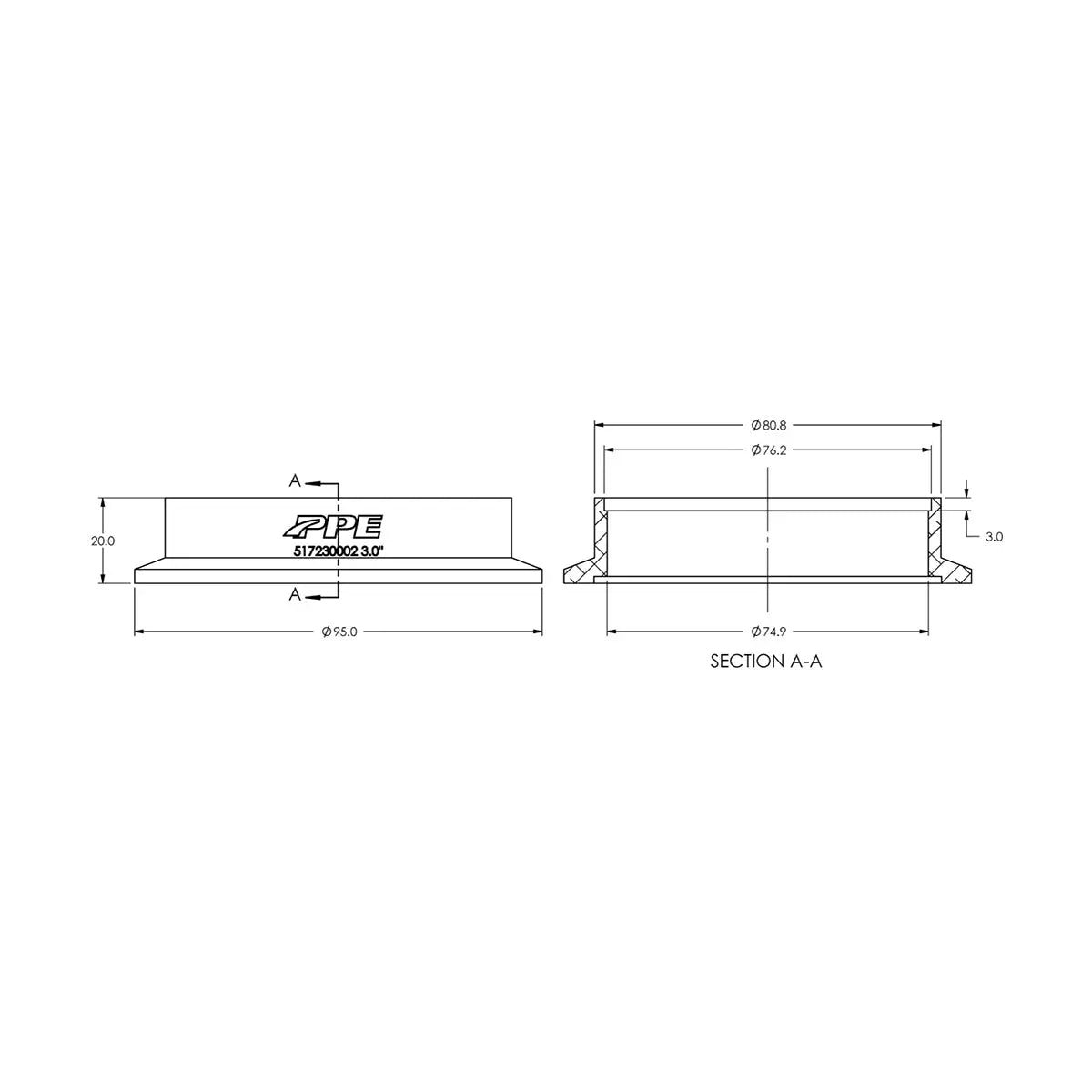 Aluminum V-Band Flange Exhaust Side (F) (Built To Order) Pacific Performance Engineering