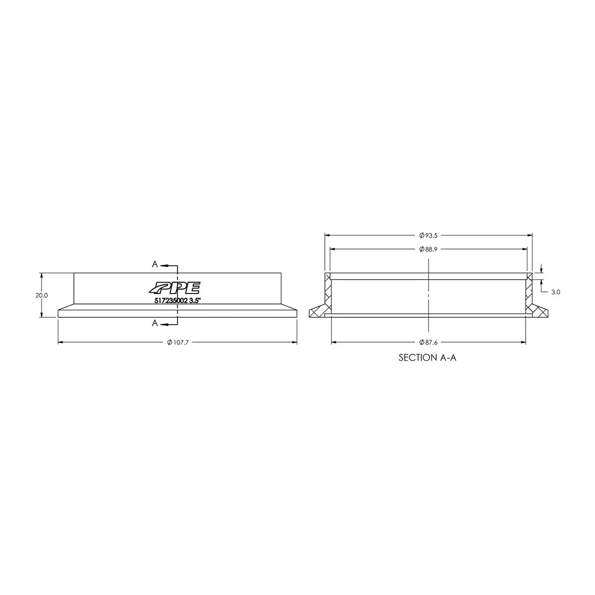 Aluminum V-Band Flange Exhaust Side (F) (Built To Order) Pacific Performance Engineering