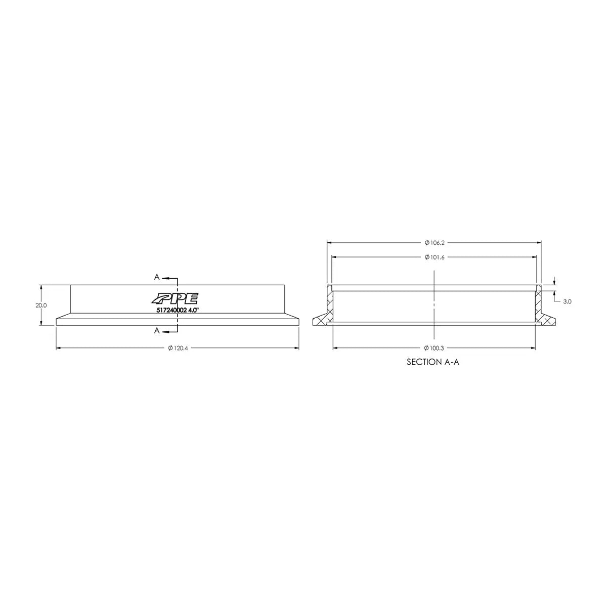 Aluminum V-Band Flange Exhaust Side (F) (Built To Order) Pacific Performance Engineering
